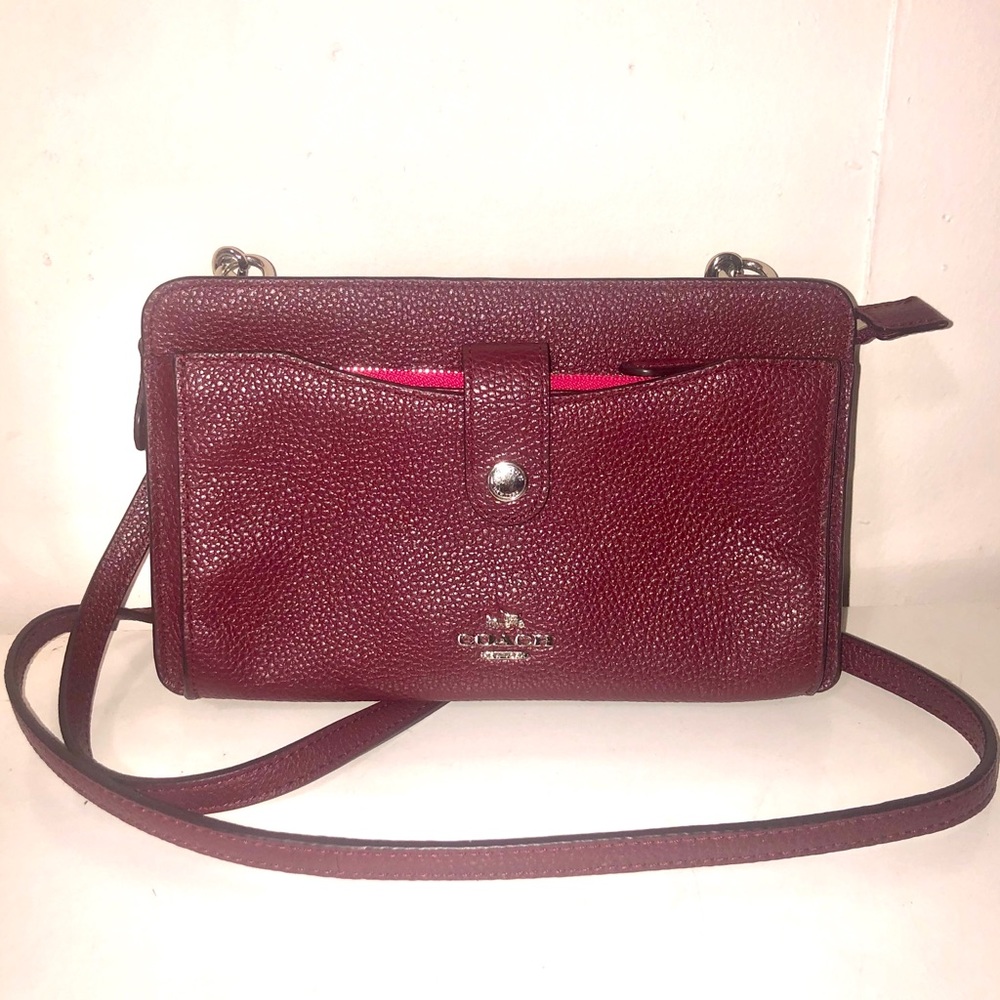 New Burgundy Coach Cross Body Bag/ Wallet w. Tag